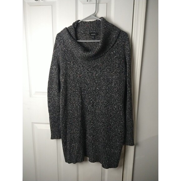 ALYX Woman XL Tunic Grey Knit Sweater Multicolor Cowl Neck LS Casual Workwear - Picture 1 of 9